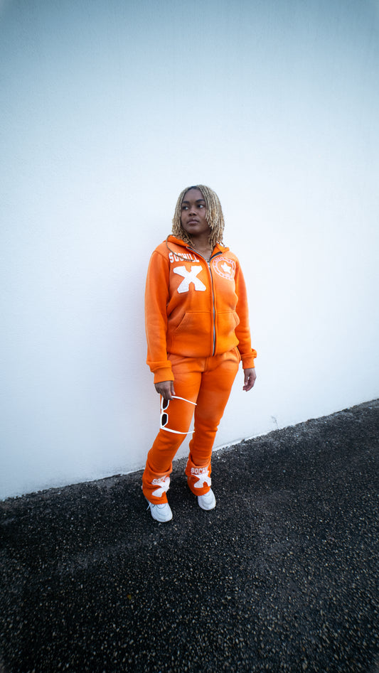 Acid wash hoodie and Flare pants by Sochill